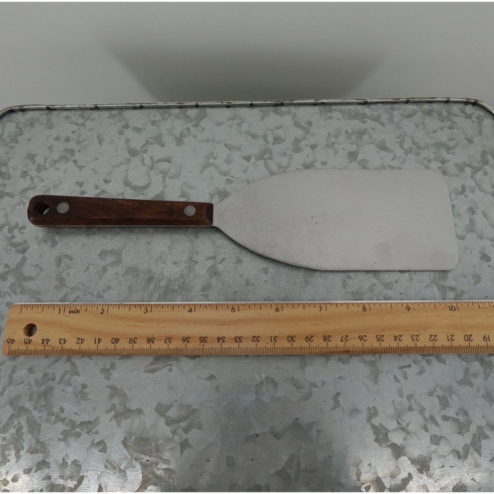Vintage Stainless Steel Wide Blade Spatula Turner Wood Handle 10 Inch